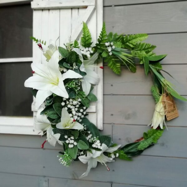 hand made ring obręcz dekoracyjna zielona z białą lilią